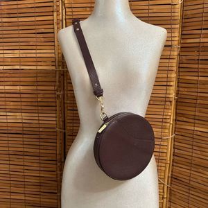 Cuyana Women's Pebbled Leather Circle Crossbody Bag Chocolate Brown Mini belt  (